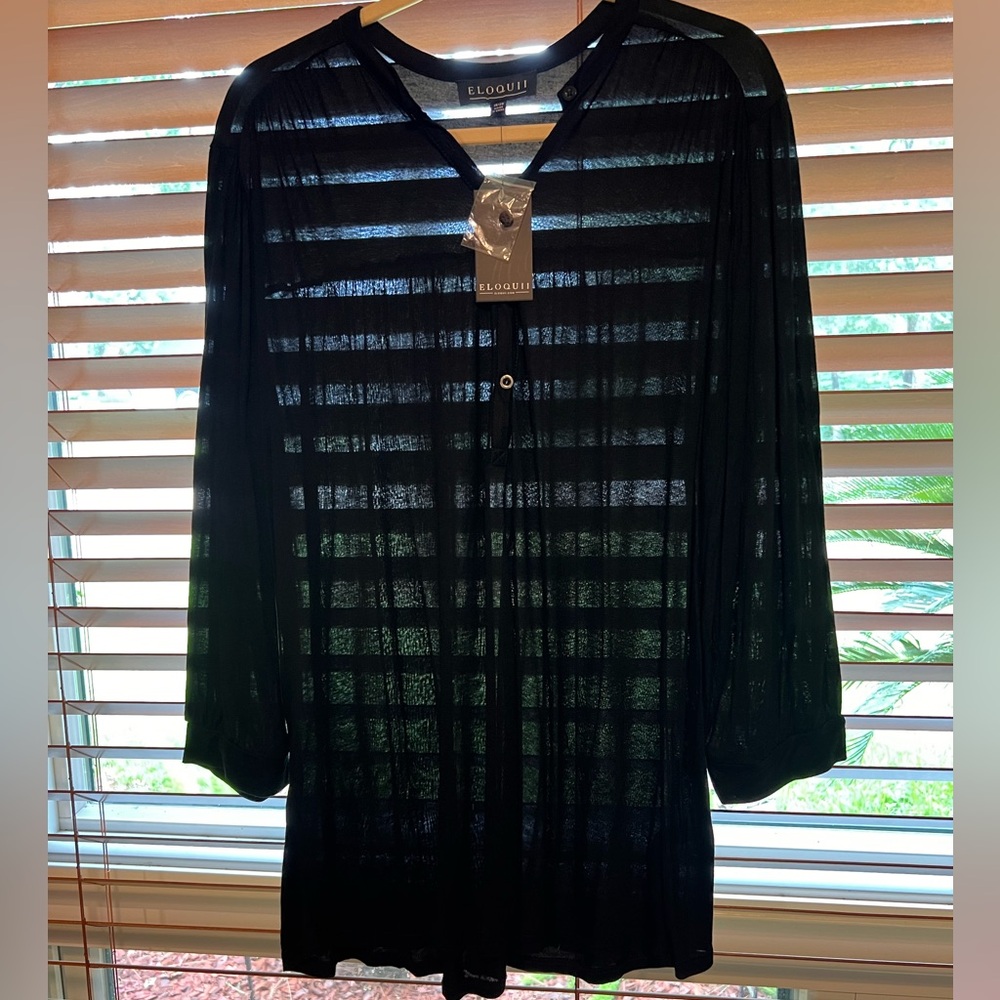 Eloquii Black Sheer Soft Long Sleeve Top Size 18/20